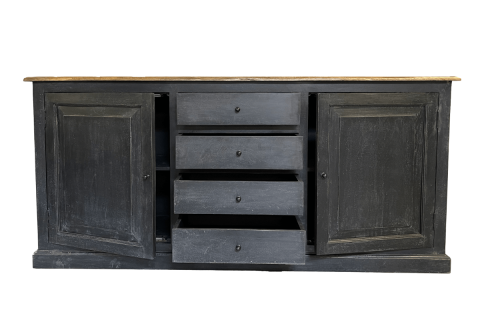 Buffet industriel noir bois massif 190cm LOUISE