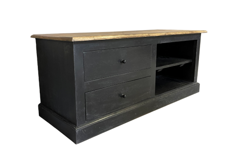 Petit meuble TV noir en bois massif 120cm LOUISE