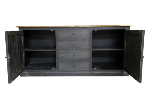 Buffet industriel noir bois massif 190cm LOUISE