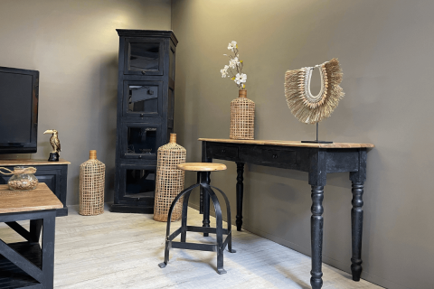 Console noire en bois massif 2 tiroirs 120cm LOUISE