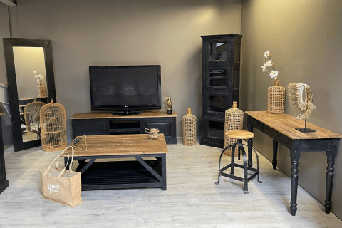 Console noire en bois massif 2 tiroirs 120cm LOUISE