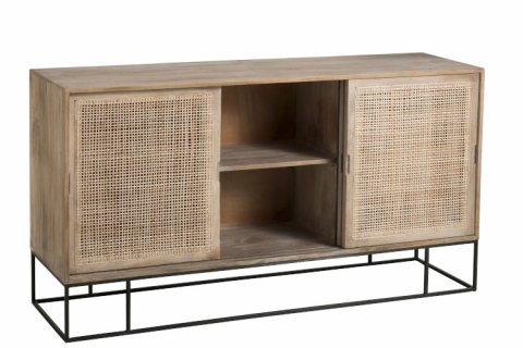 Buffet scandinave bois clair et cannage portes coulissantes GÜSS