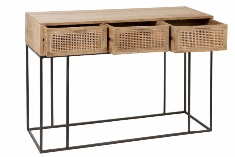 Console bois clair et cannage 3 tiroirs scandinave GÜSS