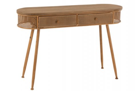 Console en cannage métal et bois moderne 120cm JOHN
