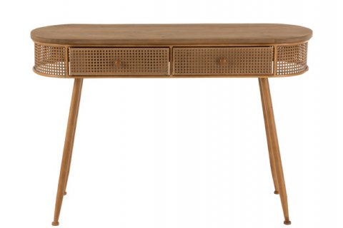 Console en cannage métal et bois moderne 120cm JOHN