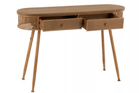 Console en cannage métal et bois moderne 120cm JOHN
