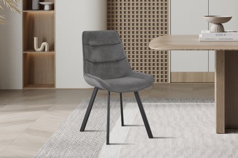 Chaise velours gris fine rayure avec poignée SOPHIE