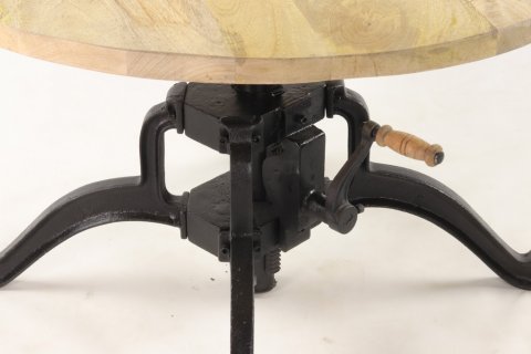 Table basse ronde bois et métal industrielle à manivelle SQUARE