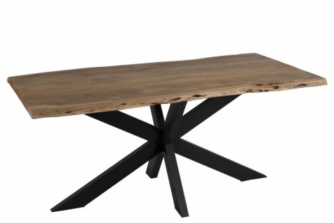 Table industrielle bois massif bords irréguliers et métal KAMILLE