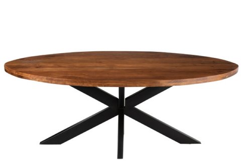 Table à manger industrielle ovale en bois massif d'acacia KAMY