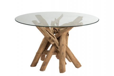 Table à manger scandinave ronde branche bois et verre GOTLAND