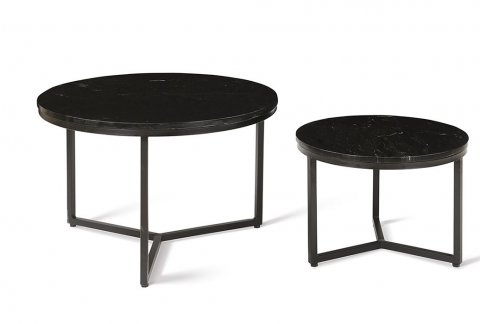 Set de 2 tables basses ronde moderne marbre noir et métal JUNON