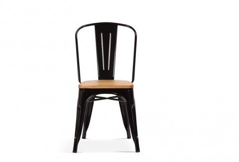 Lot de 4 chaises en métal noir industrielle et bois massif clair RETRO