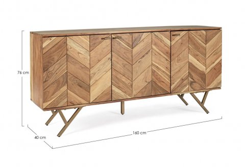 Buffet en acacia massif marqueterie moderne 160cm AXEL