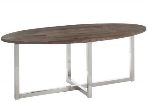Table à manger ovale bois et inox 200 cm ROVANA