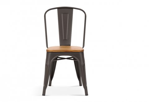 Lot de 4 chaises en metal industrielle avec assise en bois clair RETRO