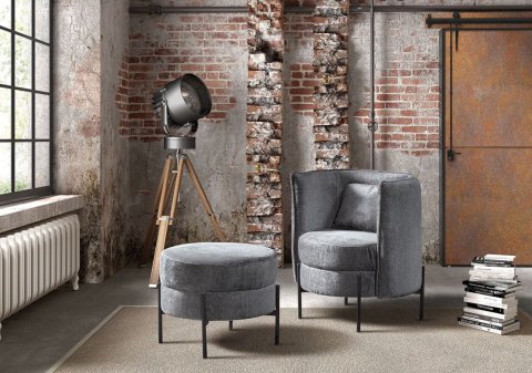 Fauteuil et pouf en tissu gris design TINO