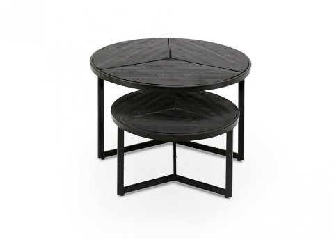 Table basse gigogne ronde industrielle bois noir et métal PHENIX