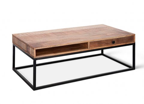 Table basse en bois massif industrielle 1 tiroir VICTOR