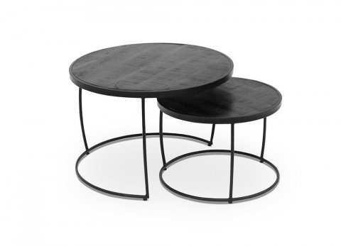 Table basse gigogne ronde moderne bois noir et métal CROFT