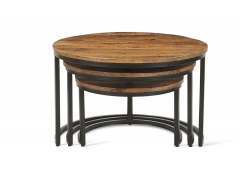 Table basse ronde gigogne bois et métal JAHAN