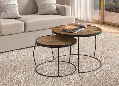 Table basse gigogne ronde moderne bois et métal CROFT