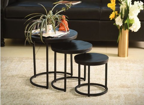 Table d'appoint ronde gigogne bois noir et métal JAHAN