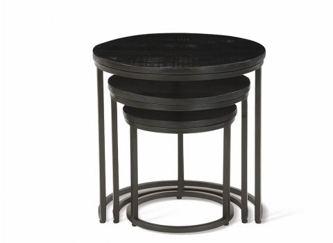 Table d'appoint ronde gigogne bois noir et métal JAHAN