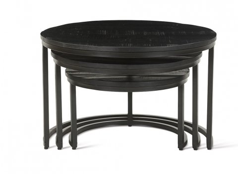 Table basse ronde gigogne bois noir et métal JAHAN