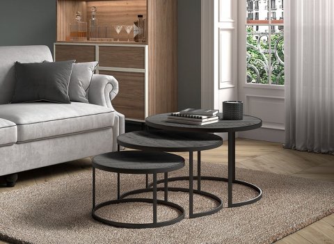 Table basse gigogne industrielle bois noir et métal JERSEY