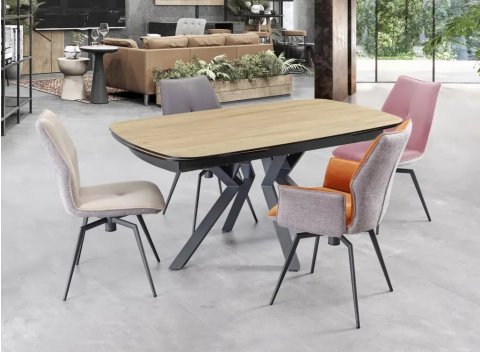 Table céramique bois forme tonneau avec 2 allonges ANEMONE