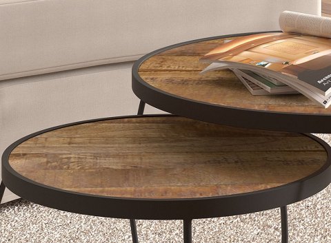 Table basse gigogne ronde moderne bois et métal CROFT