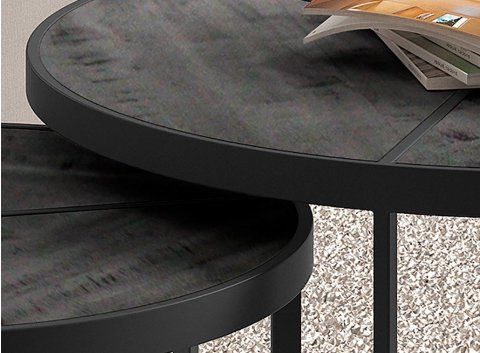 Table basse gigogne ronde industrielle bois noir et métal PHENIX