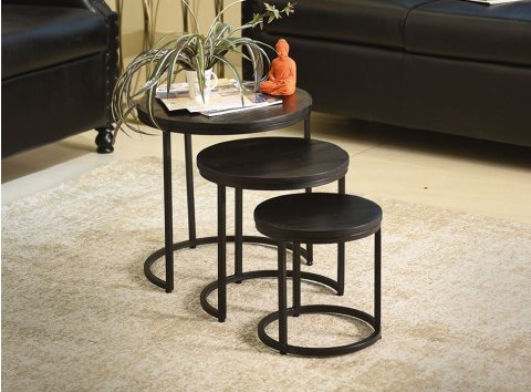 Table d'appoint ronde gigogne bois noir et métal JAHAN