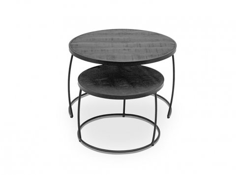 Table basse gigogne ronde moderne bois noir et métal CROFT