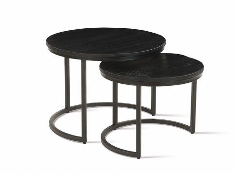 Table basse gigogne ronde bois noir moderne NOMY