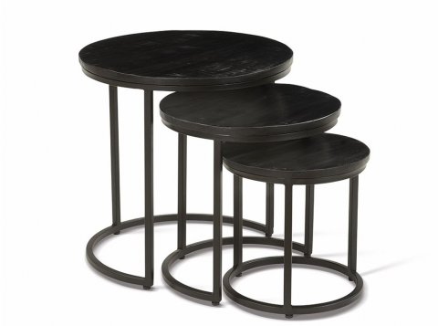 Table d'appoint ronde gigogne bois noir et métal JAHAN