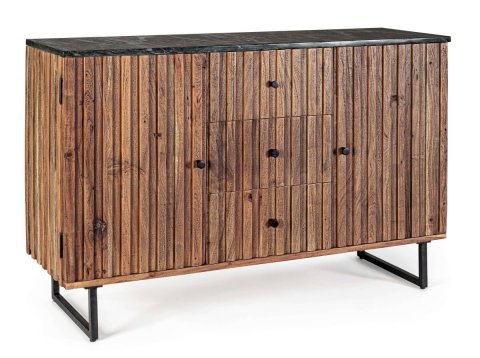 Buffet en bois massif d'acacia 120cm avec plateau en marbre JEAN