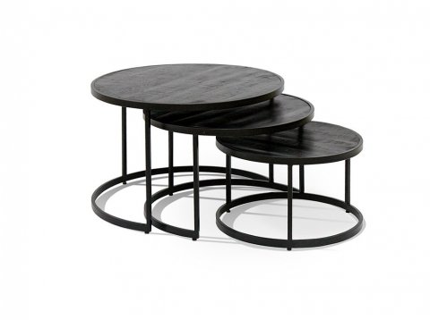Table basse gigogne industrielle bois noir et métal JERSEY