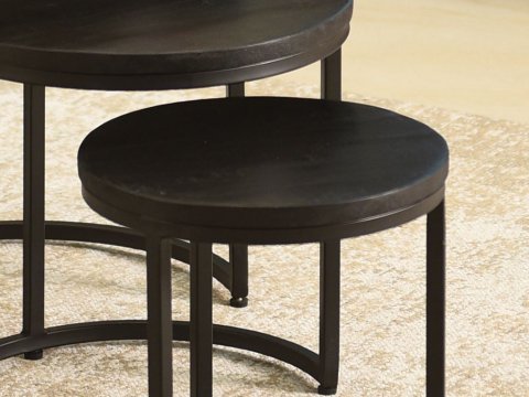 Table d'appoint ronde gigogne bois noir et métal JAHAN