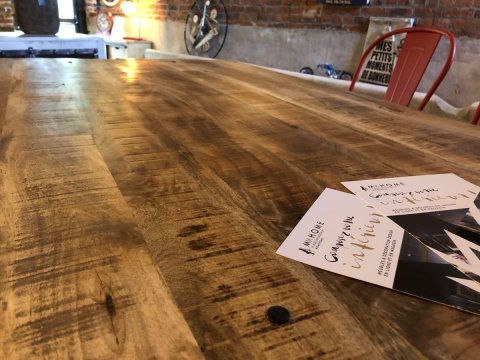 Table à manivelle métal et bois industriel FACTORY