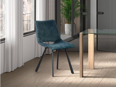 Lot de 2 chaises bleues pétrole velours design JANEL