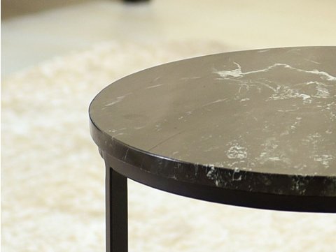 Table d'appoint ronde design en marbre et métal noir DENIZ