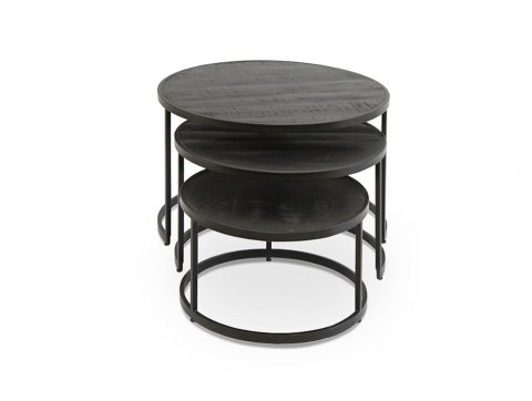 Table basse gigogne industrielle bois noir et métal JERSEY