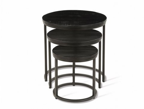 Table d'appoint ronde gigogne bois noir et métal JAHAN