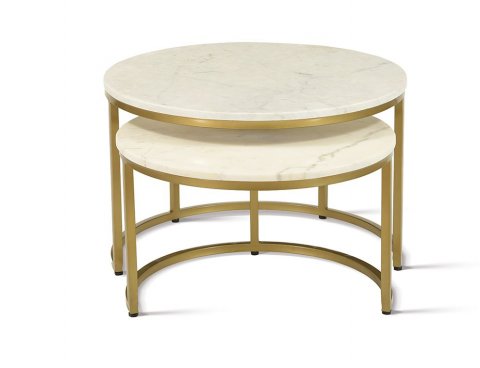 Table basse gigogne ronde marbre blanc et métal or ORACLE