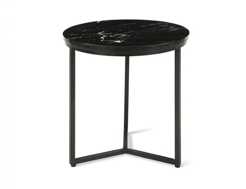 Table d'appoint ronde design en marbre et métal noir DENIZ