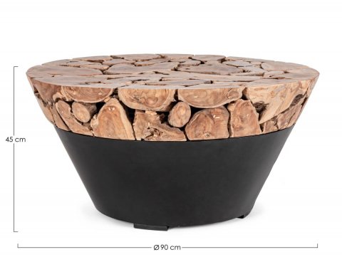 Table basse ronde en racine de teck et métal noir 90cm ROOTED