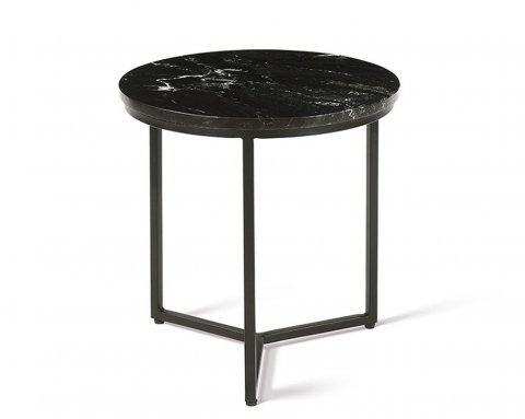 Table d'appoint ronde design en marbre et métal noir DENIZ