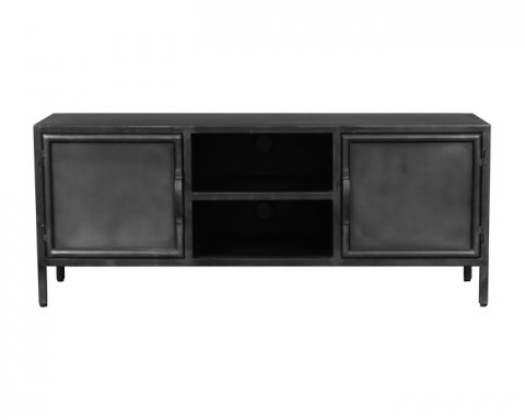 Banc TV industriel en métal noir 2 portes SLATE - 3071